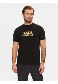 Karl Lagerfeld - KARL LAGERFELD T-Shirt 755087 551235 Czarny Regular Fit. Typ kołnierza: dekolt w karo. Kolor: czarny. Materiał: bawełna