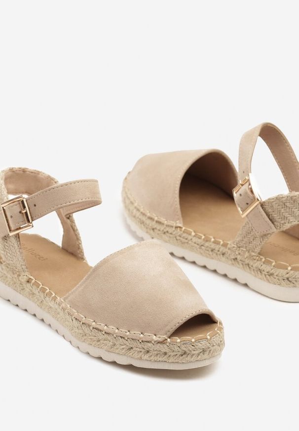Renee - Beżowe Sandały z Plecionką w Typie Espadryli Oklerra. Okazja: na co dzień, na spacer. Kolor: beżowy. Styl: elegancki, casual