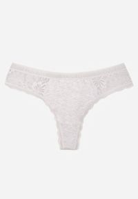 Born2be - Jasnoszare Majtki Stringi z Subtelną Koronką z Bawełną Adriedah. Kolor: szary. Materiał: koronka, bawełna. Wzór: koronka #1