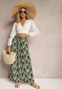 Renee - Zielone Szerokie Spodnie z Gumką i Wiązaniem w Talii Vayolet. Okazja: na co dzień. Kolor: zielony. Materiał: tkanina. Styl: casual #3