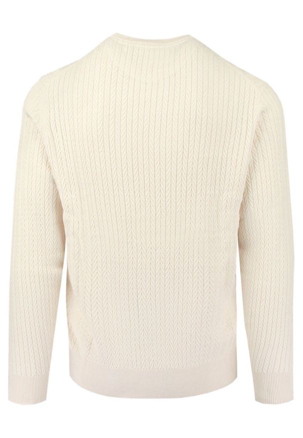 Lekki (Przejściowy) Sweter Męski z Bawełnianej Dzianiny - Pako Jeans - Ecru. Okazja: do pracy, na spotkanie biznesowe. Kolor: beżowy, wielokolorowy, brązowy. Materiał: bawełna. Styl: biznesowy, klasyczny