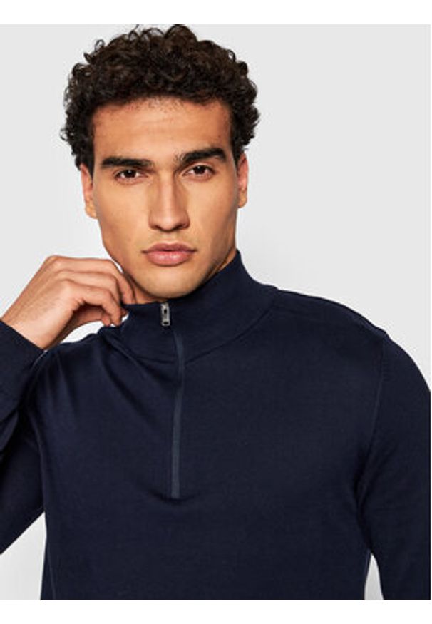 Selected Homme Sweter Berg 16074687 Granatowy Regular Fit. Kolor: niebieski. Materiał: bawełna