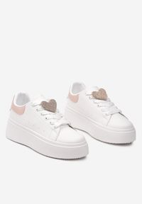 Born2be - Biało-Różowe Sneakersy Caius. Kolor: biały. Materiał: materiał, satyna, skóra ekologiczna. Szerokość cholewki: normalna. Obcas: na platformie #6