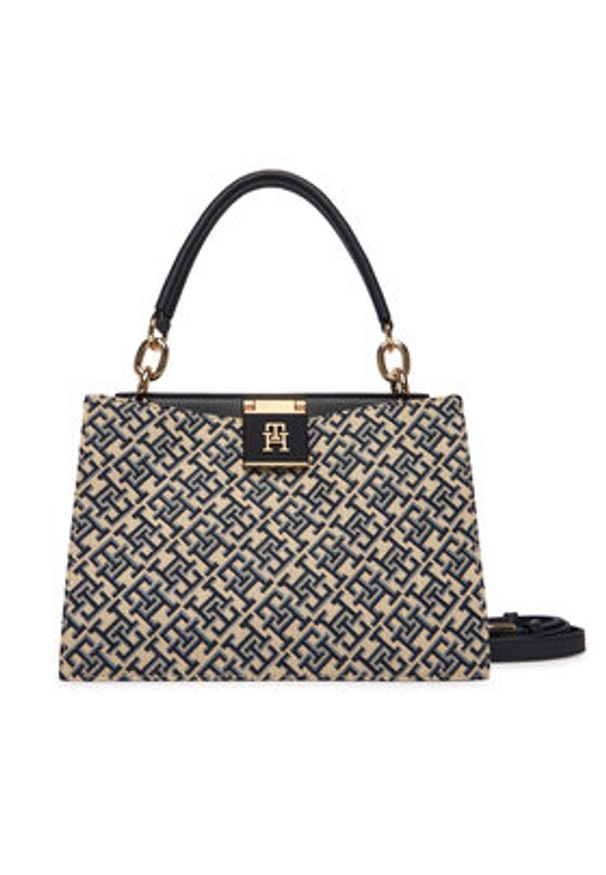 TOMMY HILFIGER - Tommy Hilfiger Torebka Th Her Med Satchel Jacqu AW0AW18639 Granatowy. Kolor: niebieski. Materiał: skórzane
