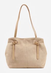 Renee - Ciemnobeżowa Torebka w Stylu Shopperki o Regulowanym Kształcie Ozdobiona Supełkami Thessestra. Kolor: beżowy. Wzór: aplikacja. Styl: elegancki, casual #1