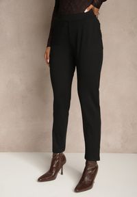 Renee - Czarne Spodnie o Kroju Skinny z Gumką w Talii i Wsuwanymi Kieszeniami Aronella. Kolekcja: plus size. Kolor: czarny. Wzór: paski #4