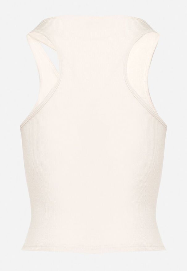 Born2be - Jasnobeżowy Bawełniany Top z Ozdobnym Wycięciem Sallire. Kolor: beżowy. Materiał: bawełna