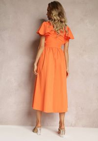 Renee - Pomarańczowa Taliowana Sukienka Maxi z Falbanami Giftis. Kolor: pomarańczowy. Wzór: aplikacja. Długość: maxi #4