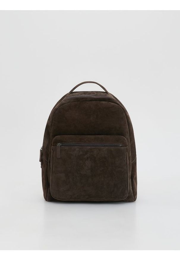 Reserved - Zamszowy plecak z uchwytem - ciemnobrązowy. Kolor: brązowy. Materiał: zamszowe