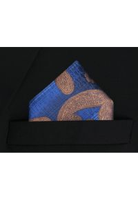 Poszetka Męska, Elegancka - Alties - Beżowe Duże Paisley, Niebieskie Tło. Kolor: brązowy, beżowy, niebieski, wielokolorowy. Materiał: poliester. Wzór: paisley #3