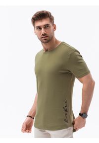 Ombre Clothing - T-shirt męski bawełniany z nadrukiem - oliwkowy V4 - Rozmiar: XXL. Kolor: oliwkowy. Materiał: bawełna. Wzór: nadruk