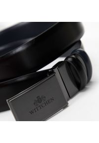 Wittchen - Męski pasek skórzany dwustronny ze szczotkowaną klamrą czarno-granatowy. Kolor: niebieski, wielokolorowy, czarny. Materiał: skóra. Wzór: aplikacja #3