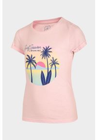 4f - 4F t-shirt bawełniany dziecięcy kolor różowy. Okazja: na co dzień. Kolor: różowy. Materiał: bawełna. Wzór: nadruk. Styl: casual