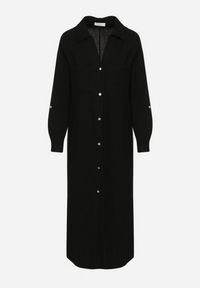 Born2be - Czarna Koszulowa Sukienka z Lnem i Wiskozą z Regulowanymi Rękawami Melvezia. Okazja: na co dzień. Kolor: czarny. Materiał: wiskoza, len. Typ sukienki: koszulowe. Styl: casual #3