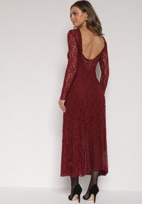 Born2be - Bordowa Koronkowa Sukienka Taliowana z Odkrytymi Plecami Talifera. Kolor: czerwony. Materiał: koronka. Długość rękawa: na ramiączkach. Wzór: koronka. Styl: klasyczny, elegancki #3