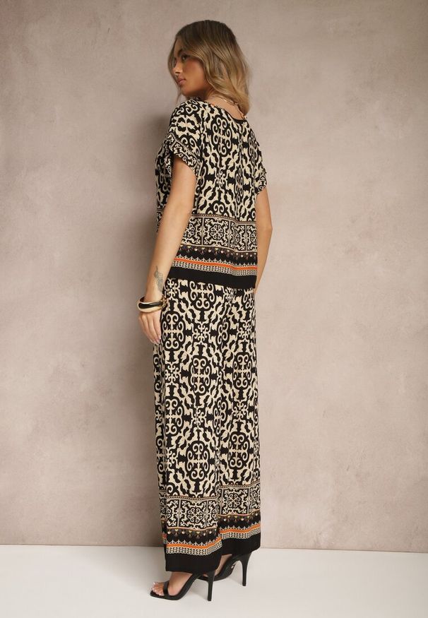 Renee - Czarny Komplet Spodnie i Bluzka z Bawełny w Ornamentalny Print Nanitria. Kolor: czarny. Materiał: bawełna. Wzór: nadruk