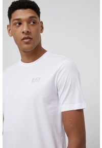 EA7 Emporio Armani t-shirt bawełniany kolor biały z nadrukiem. Okazja: na co dzień. Kolor: biały. Materiał: bawełna. Wzór: nadruk. Styl: casual