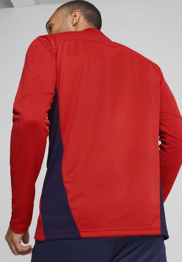 Puma - Męska bluza treningowa z zamkiem 1/4 FC Red Bull Salzburg PUMA Red Navy Blue. Kolor: czerwony, niebieski, wielokolorowy. Sport: fitness