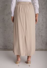 Renee - Beżowa Rozkloszowana Spódnica z Wiskozy Zdobiona Plisami i Paskiem Durklea. Okazja: na co dzień. Kolor: beżowy. Materiał: wiskoza. Wzór: aplikacja. Styl: casual, elegancki #5