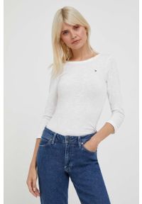 TOMMY HILFIGER - Tommy Hilfiger longsleeve bawełniany kolor beżowy. Kolor: beżowy. Materiał: bawełna. Długość rękawa: długi rękaw. Wzór: aplikacja. Styl: klasyczny #1