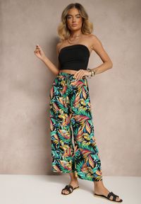 Renee - Zielone Spodnie z Bawełny o Szerokim Kroju High Waist w Liście Edirive. Okazja: na spotkanie biznesowe. Stan: podwyższony. Kolor: zielony. Materiał: bawełna. Sezon: lato. Styl: biznesowy, klasyczny, elegancki #5