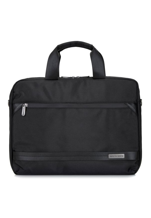 Wittchen - Męska torba na laptopa 15,6” z krytym suwakiem duża. Kolor: czarny. Materiał: poliester. Wzór: aplikacja. Styl: biznesowy, klasyczny