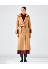 CASTELLANI - Wełniany płaszcz z futrem. Kolor: brązowy. Materiał: futro, wełna. Długość rękawa: długi rękaw. Długość: długie