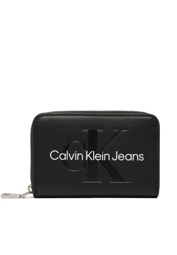 Calvin Klein Jeans Mały Portfel Damski Sculpted Med Zip Around K60K610405 Czarny. Kolor: czarny. Materiał: skóra