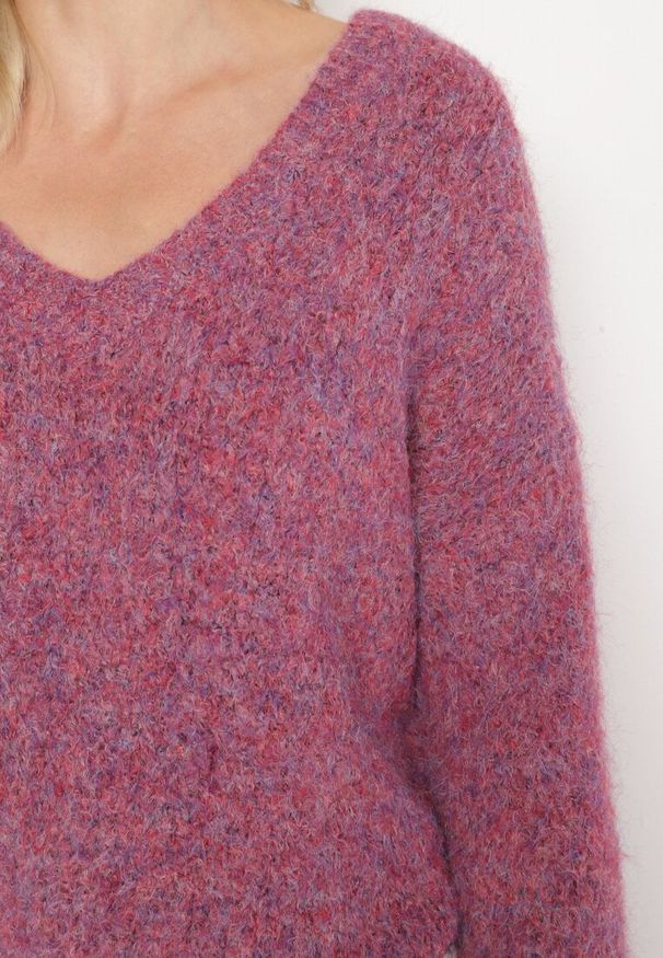 Born2be - Fioletowy Sweter z Wełną i Rozszerzanymi Rękawami Sinara. Okazja: na co dzień. Kolor: fioletowy. Materiał: wełna. Styl: klasyczny, casual, elegancki