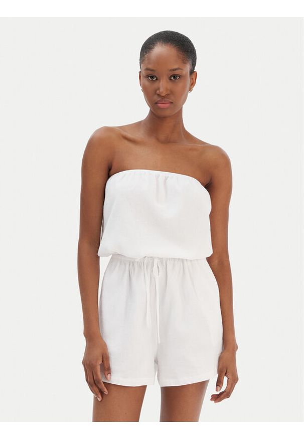 Seafolly Kombinezon Crinkle 55537-PS Biały Regular Fit. Kolor: biały. Materiał: bawełna