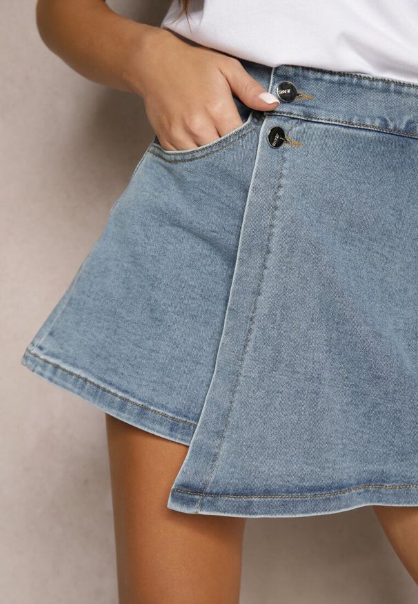 Renee - Niebieskie Asymetryczne Spódnico-Szorty z Bawełny Velvivia. Okazja: na co dzień. Kolor: niebieski. Materiał: bawełna. Sezon: wiosna, lato. Styl: casual, elegancki