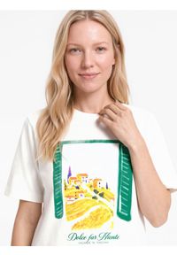 Reserved - Bawełniany t-shirt z nadrukiem - złamana biel. Materiał: bawełna. Wzór: nadruk #1