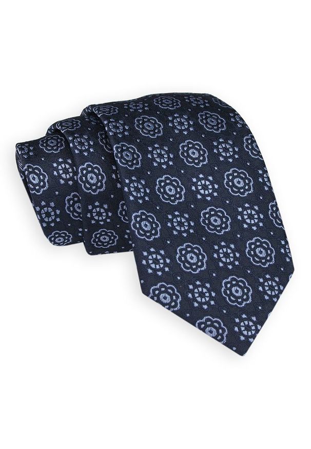 Granatowo-Niebieski Elegancki Krawat -Angelo di Monti- 7 cm, Męski, w Kwiatki, Wzór Florystyczny. Kolor: niebieski. Wzór: kwiaty. Styl: elegancki