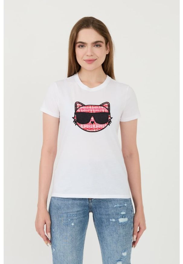 Karl Lagerfeld - KARL LAGERFELD Biały damski t-shirt Boucle Choupette, Rozmiar M. Kolor: biały