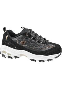 skechers - Buty sportowe Sneakersy damskie, D'Lites. Zapięcie: sznurówki. Kolor: czarny. Materiał: materiał, skóra, tkanina. Szerokość cholewki: normalna. Sport: turystyka piesza