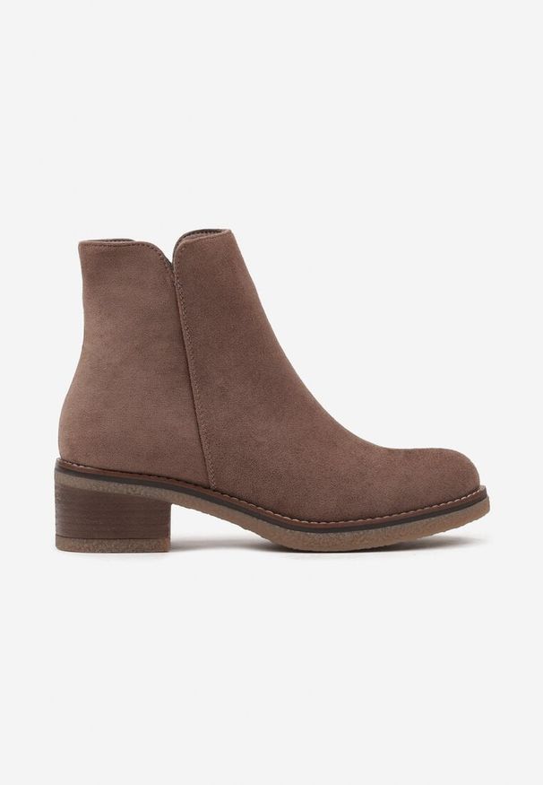 Born2be - Brązowe Klasyczne Botki z Ociepleniem Rearielis. Okazja: na co dzień. Kolor: brązowy. Materiał: jeans. Obcas: na obcasie. Styl: klasyczny. Wysokość obcasa: średni