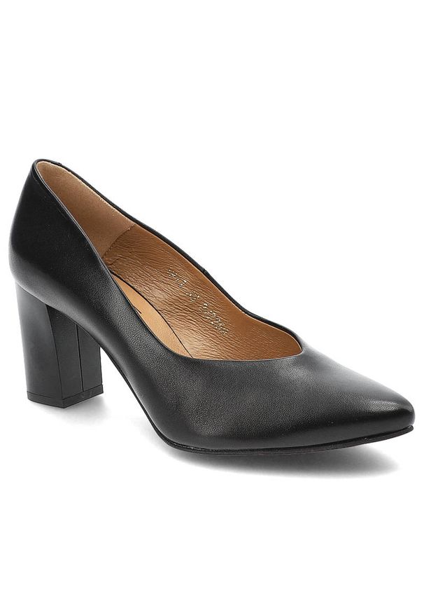 Czarne Czółenka Clasicco Eleganckie Skórzane Buty. Zapięcie: bez zapięcia. Kolor: czarny. Materiał: skóra. Szerokość cholewki: normalna. Obcas: na obcasie. Styl: elegancki. Wysokość obcasa: średni