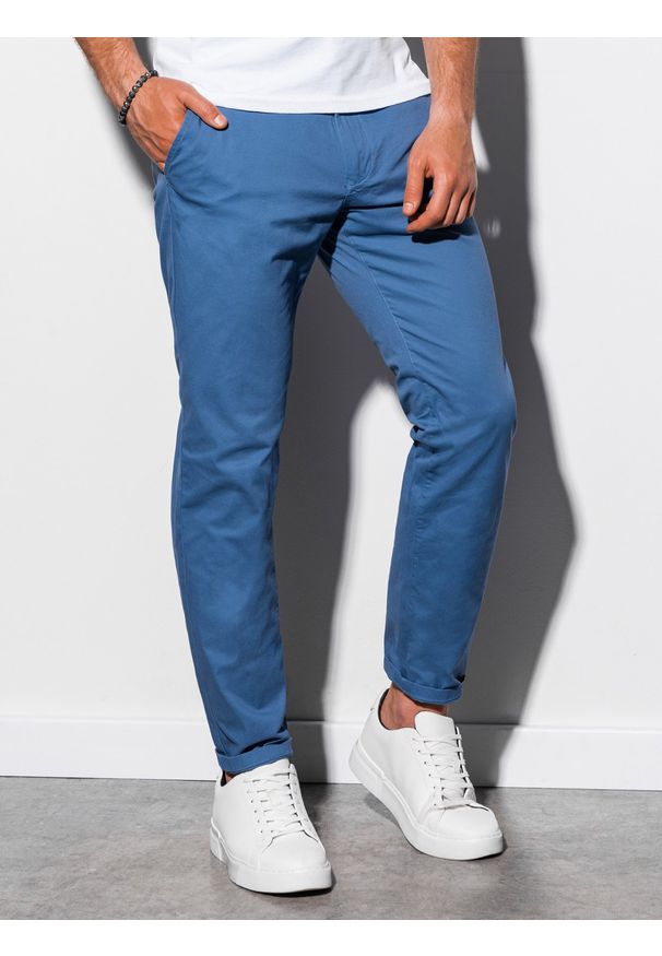 Ombre Clothing - Spodnie męskie chino - niebieskie V3 P894 - L. Kolor: niebieski. Materiał: bawełna, elastan