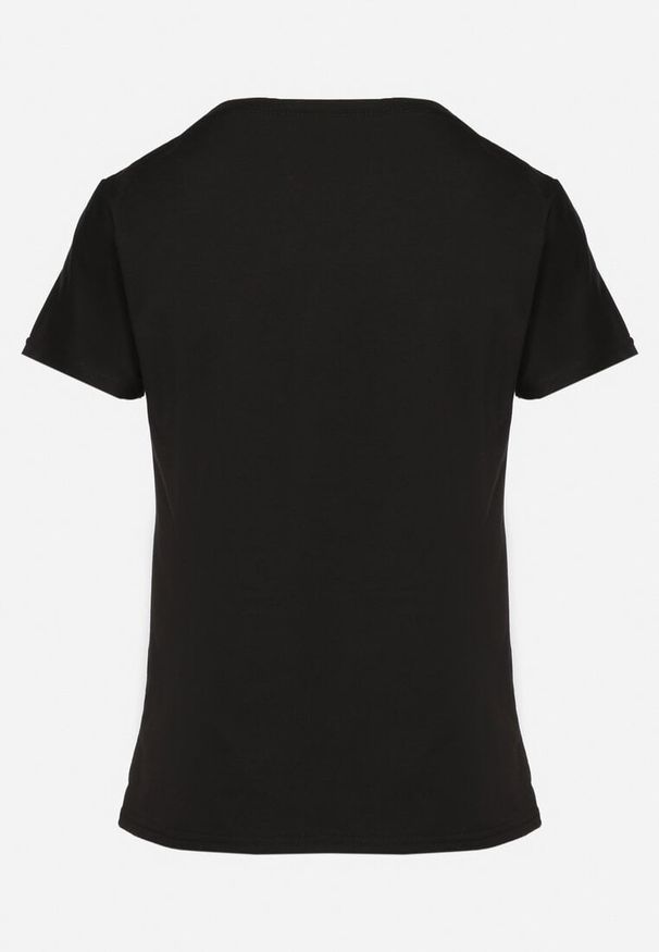 Born2be - Czarny Bawełniany T-shirt z Ozdobnym Napisem Virretis. Okazja: na co dzień. Kolor: czarny. Materiał: bawełna. Wzór: napisy. Styl: klasyczny, casual