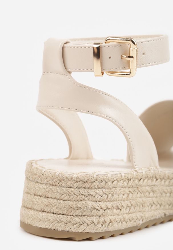 Born2be - Beżowe Sandały VICES na Grubej Podeszwie z Plecionki z Paskiem Wokół Kostki Doria. Zapięcie: pasek. Kolor: beżowy. Materiał: jeans. Sezon: lato