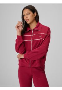 4f - 4F Bluza dresowa loose bez kaptura damska - burgundowa XS. Typ kołnierza: bez kaptura. Kolor: czerwony. Materiał: dresówka. Wzór: gładki. Styl: sportowy #1