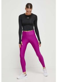Under Armour legginsy treningowe kolor różowy gładkie. Kolor: fioletowy. Materiał: skóra, materiał. Wzór: gładki. Sport: fitness #3