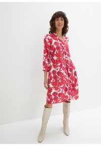 bonprix - Sukienka szmizjerka z lejącej wiskozy. Kolor: różowy. Materiał: wiskoza. Typ sukienki: szmizjerki #1