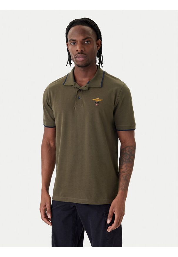 Aeronautica Militare Polo 261PO1308UP00082 Khaki Regular Fit. Typ kołnierza: polo. Kolor: brązowy. Materiał: bawełna