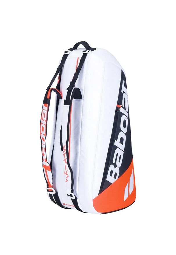 TENNIS - Torba tenisowa na rakiety Babolat Pure Strike X6 4-gen. Kolor: czarny, pomarańczowy, biały, wielokolorowy. Materiał: syntetyk, materiał. Sport: tenis