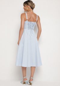 Born2be - Niebieska Rozkloszowana Gorsetowa Sukienka Vices Ozdobiona Wiązaniem Ralethea. Typ kołnierza: dekolt gorset. Kolor: niebieski. Długość rękawa: na ramiączkach. Wzór: aplikacja. Typ sukienki: gorsetowe. Styl: elegancki #4