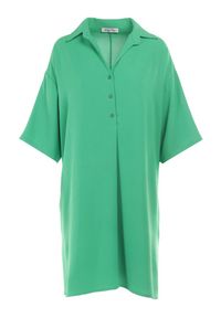 Born2be - Zielona Sukienka Kaseia. Okazja: na co dzień. Kolekcja: plus size. Kolor: zielony. Materiał: tkanina. Typ sukienki: dla puszystych, koszulowe, oversize. Styl: casual. Długość: mini #3