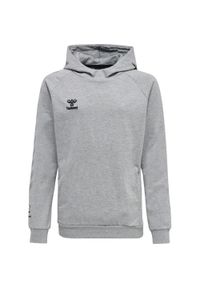 Dziecięca bawełniana bluza z kapturem Hummel Move Grid. Typ kołnierza: kaptur. Kolor: szary. Materiał: bawełna. Wzór: aplikacja