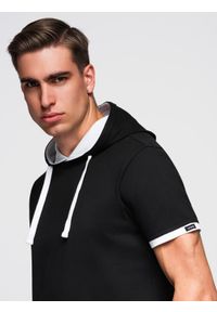 Ombre Clothing - Bawełniany męski t-shirt z kapturem – czarny V9 - Rozmiar: M. Okazja: na co dzień. Typ kołnierza: kaptur. Kolor: czarny. Materiał: bawełna. Styl: klasyczny, casual, elegancki