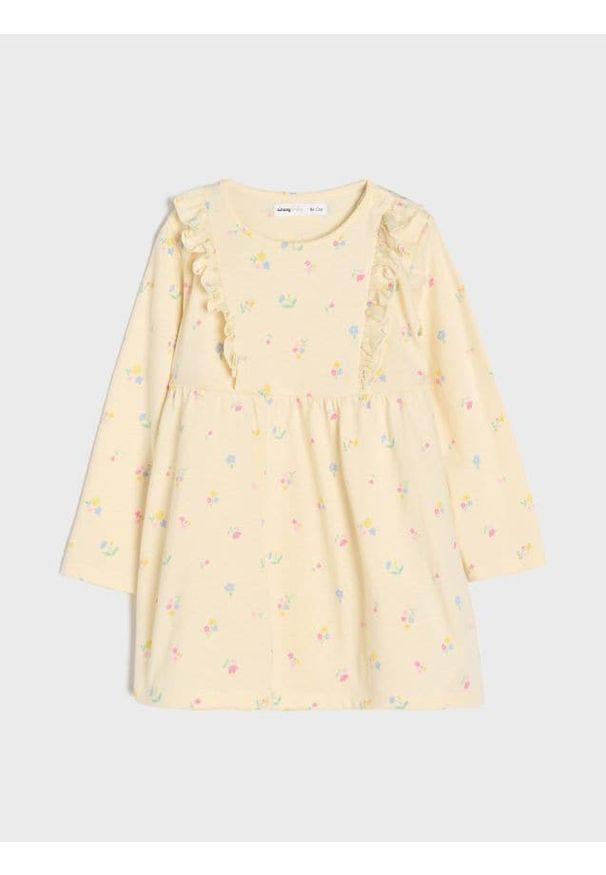 Sinsay - Bawełniana sukienka w kwiaty - kremowy. Kolor: kremowy. Materiał: bawełna. Wzór: kwiaty